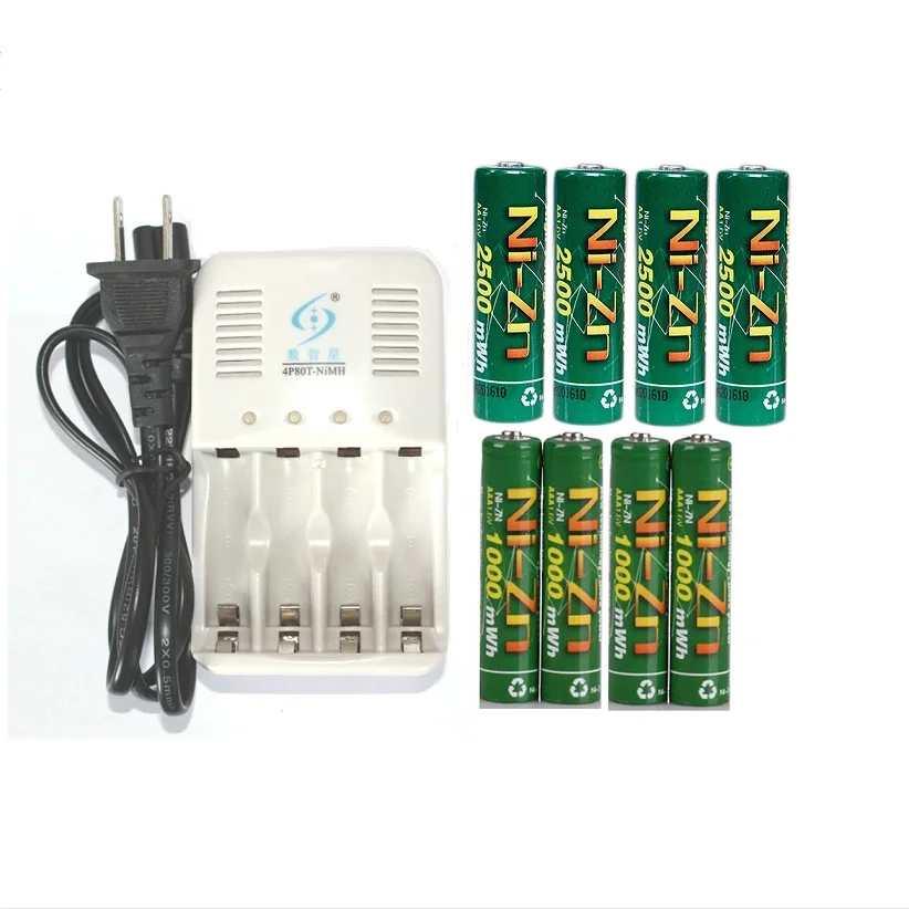 Мощный 4 шт. 1 5 v 6 aa 2500mWh аккумуляторная батарея Ni Zn Аккумулятор + aaa1000mWh1.6v