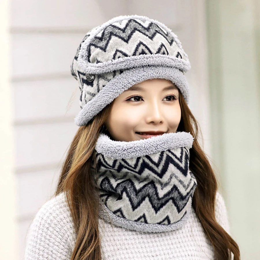 Зимняя одежда для снежной погоды маска + воротник плюшевая шапка комплект из трех