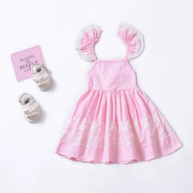 Retail 2019 Baby Girls Summer Fashion Cotton Lace Puff Sleeve Pink Dresses Princess Children Cute Dress | Детская одежда и обувь