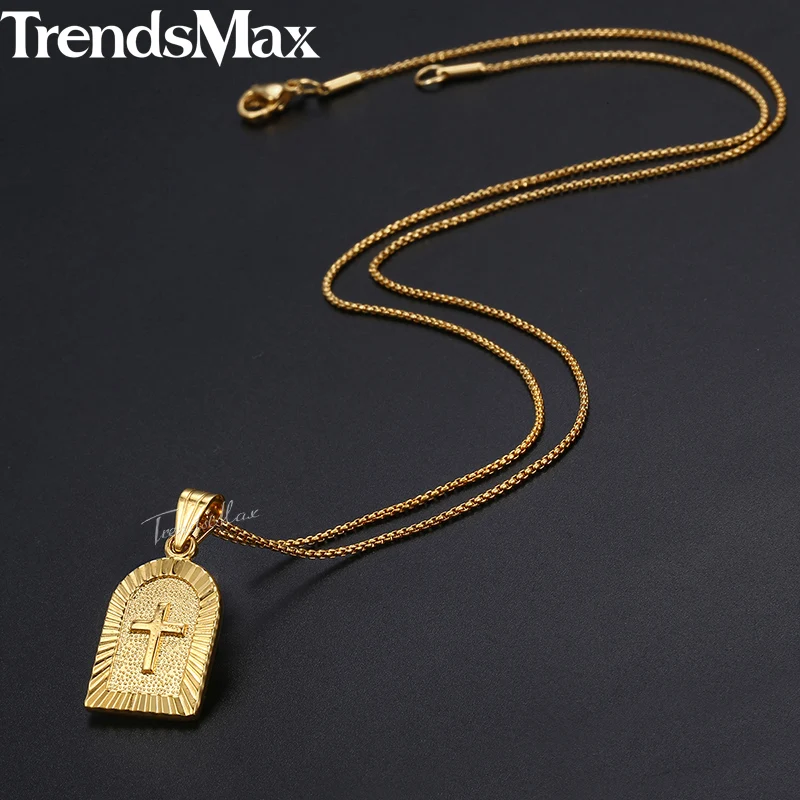 Trendsmax крест кулон ожерелье для женщин золотая коробка цепь мужчин подарок модные