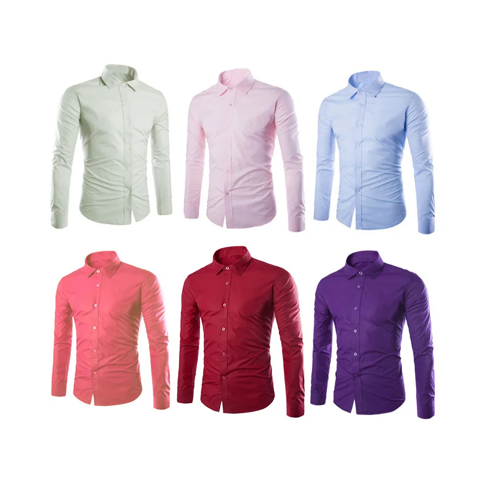 Мужские рубашки с длинным рукавом на весну и осень однотонные повседневные