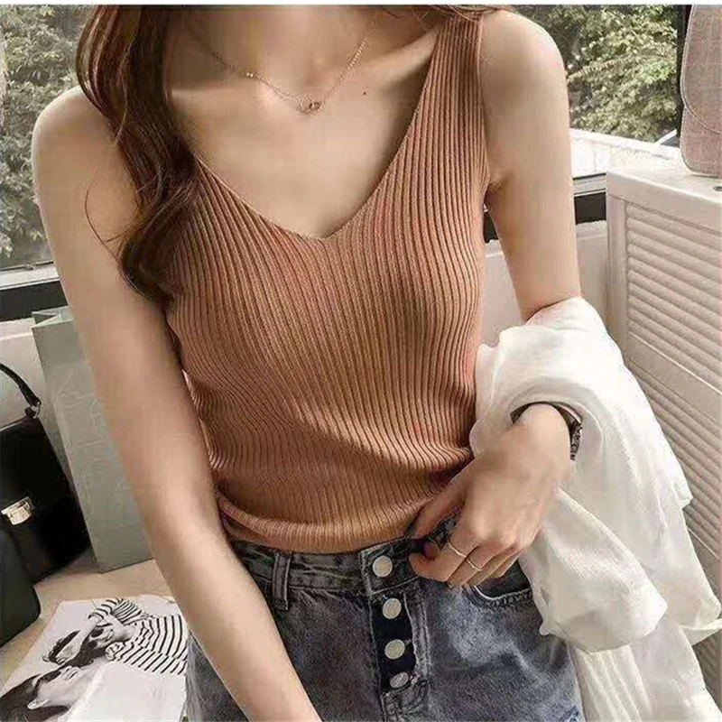 Женская Трикотажная майка из ледяного шелка с v образным вырезом без рукавов