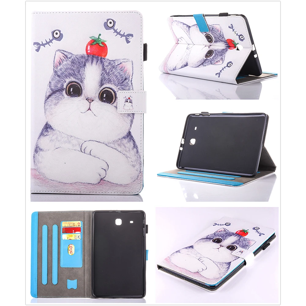 Модный чехол книжка из искусственной кожи с кошачьим принтом для Samsung Galaxy Tab E 9 6 T560