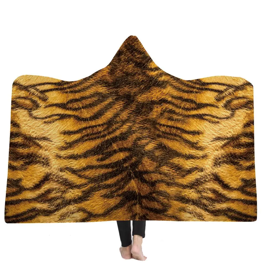 

150*200cm Animal Tiger Pattern Hooded Blanket Leopard Girffe 3D Soft Printed Cloak Cape