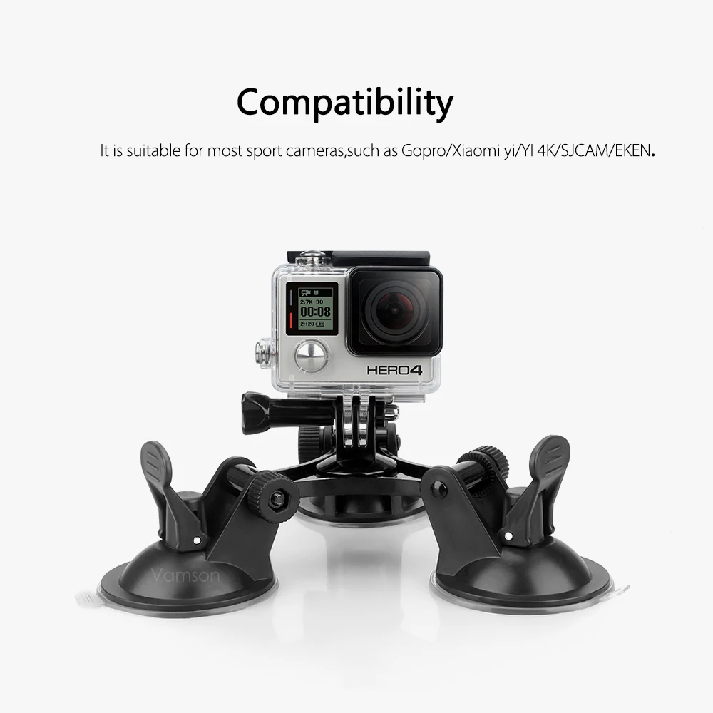Vamson для Go pro Аксессуары Крепление тройной ноги присоска Yi Gopro Hero 7 6 5 4 DJI OSMO