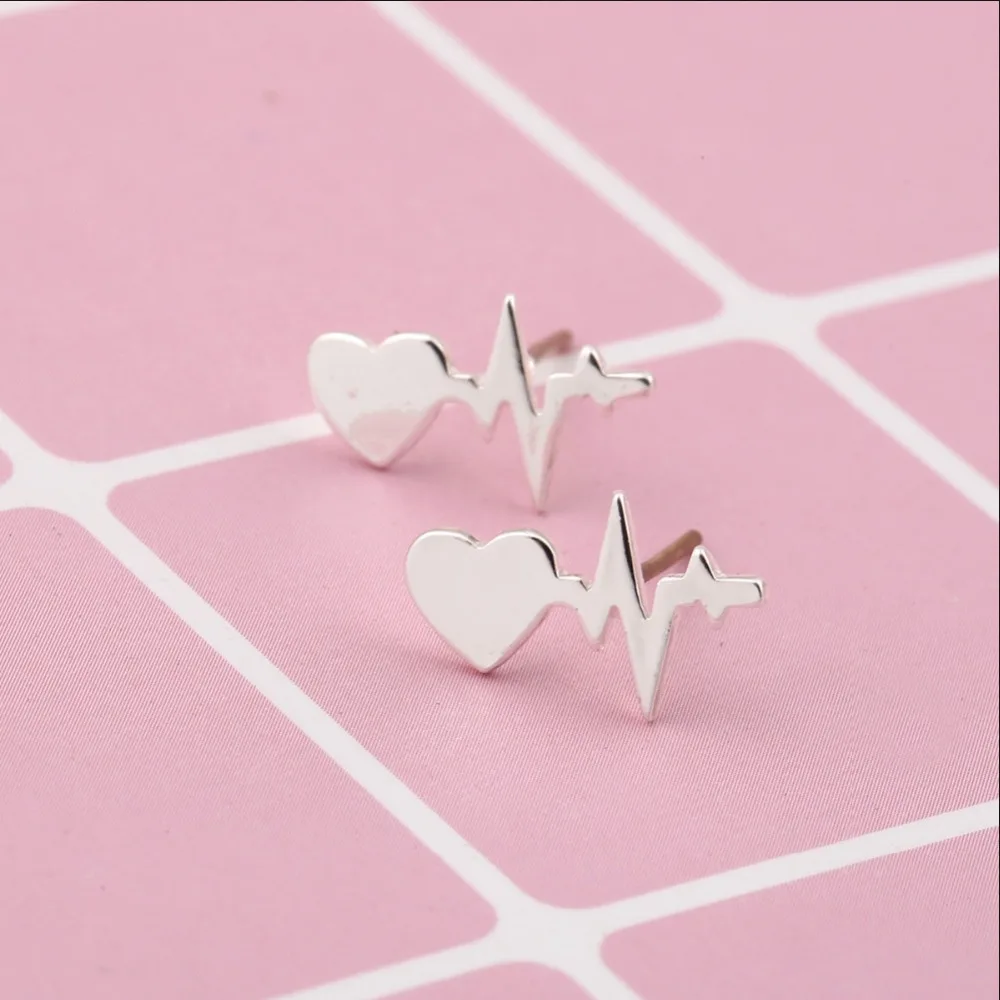 Женские модные серьги для медсестер сердце ЭКГ стержня уха Heart Beat с принтом