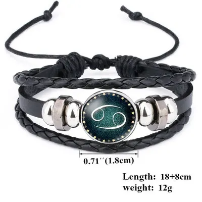 

Punk 12 twelve Constellations Leather Zodiac Sign beads Vintage Snap Bracelet For Men Women Boys Accessories bracelets & bangles