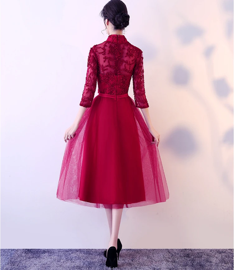 

latest pretty high neck dark red elegant dresses women ball gowns for special occasion girls elegante cocktail party dress H4186