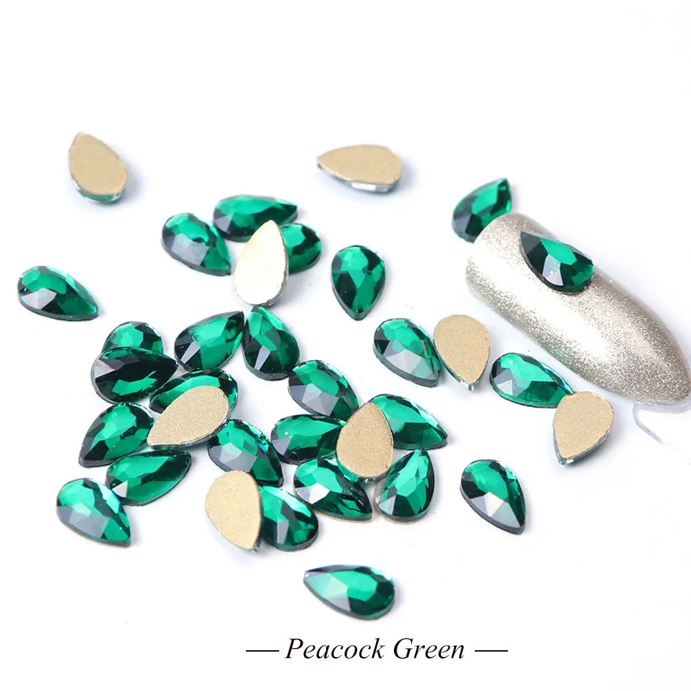 Peacock Green 10 шт Кристальные стразы в форме капли воды для ногтей, цветные 3D Подвески с плоской задней поверхностью, стеклянные стразы для маникюра, украшения для ногтей, CHA41-1 - Цвет: Peacock Green