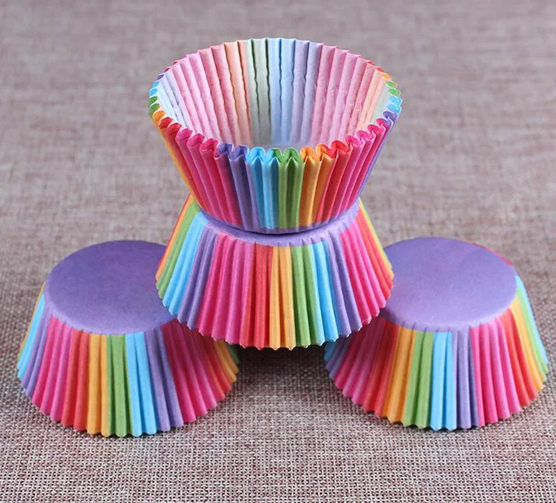 100 шт Красочные радужные Бумажные Формочки для капкейков коробка кексов форма