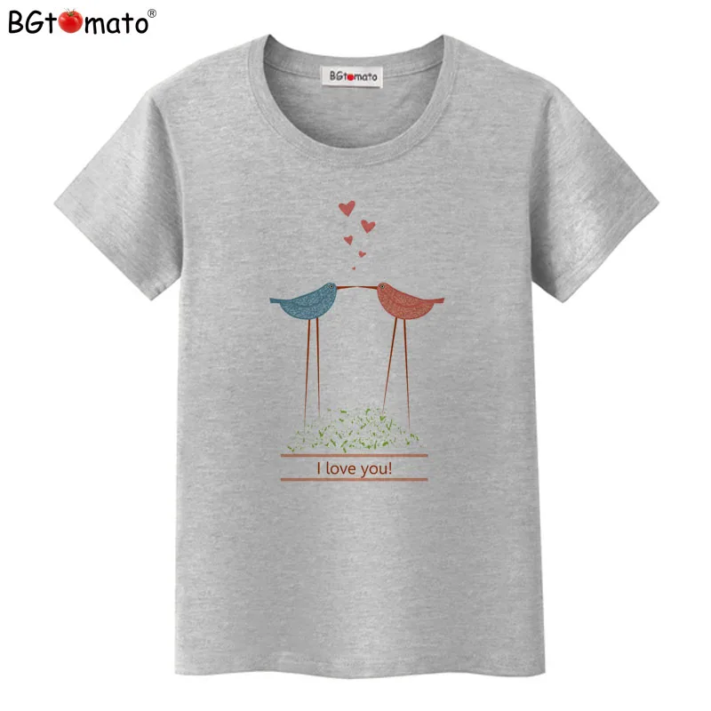 

BGtomato T shirt I love you birds elegent t-shirt women Beautiful creative design harajuku tshirt women Brand new top tees
