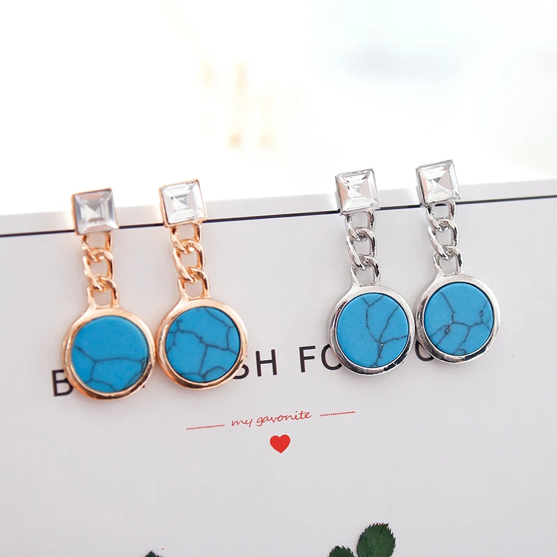 

Fashion Simple Design blue Round Marble golden Plated eardrop Natural Stone Earrings For Women Bohemian Jewelry