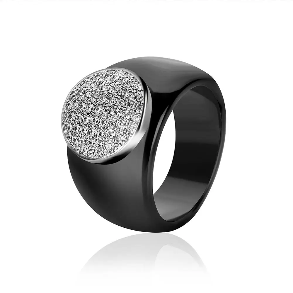 black A HanCheng, новая мода, роскошное большое круглое драгоценное камень, серебро, кубический цирконий, керамическое кольцо, массивные кольца для женщин, ювелирное изделие - Цвет основного камня: black A
