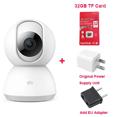 add EU Plug 32G Обновленная версия Xiaomi Mijia Smart camera веб-камера 1080P WiFi Pan-tilt ночное видение 360 Угол обзора видео камера вид детский монитор - Цветной: add EU Plug 32G