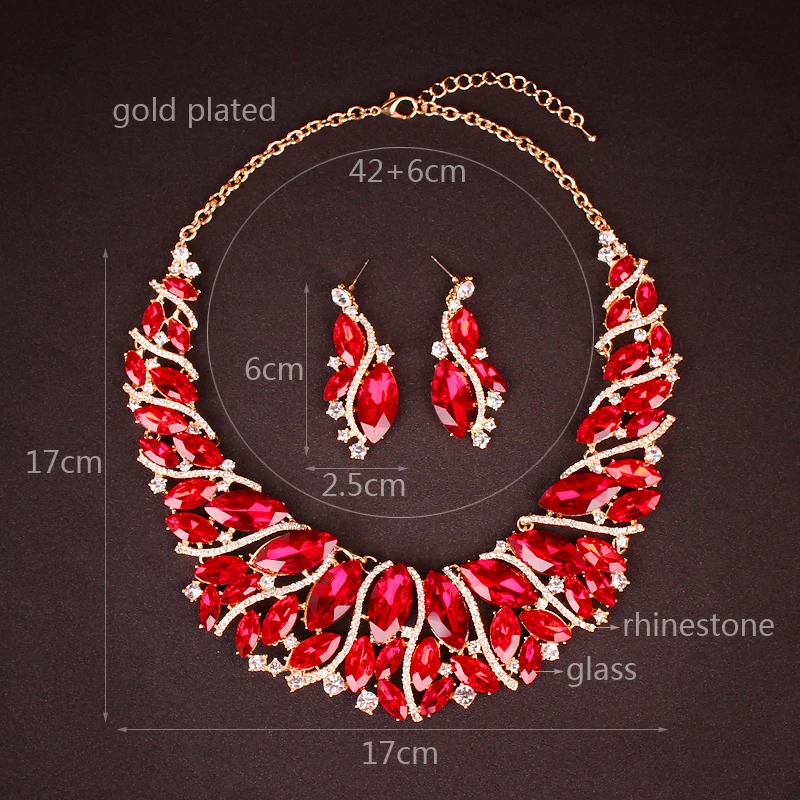 Luxury Crystal Necklace Earrings Sets Jewelry Indian Bridal Wedding Party Costume Jewellery Accessories Gifts for Women | Украшения и