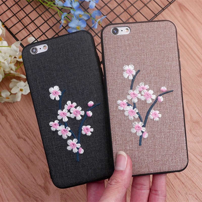 Вышивка plum цветок чехол для iPhone X плюс крышка Капа Коке 7 6 8 360 градусов Plus