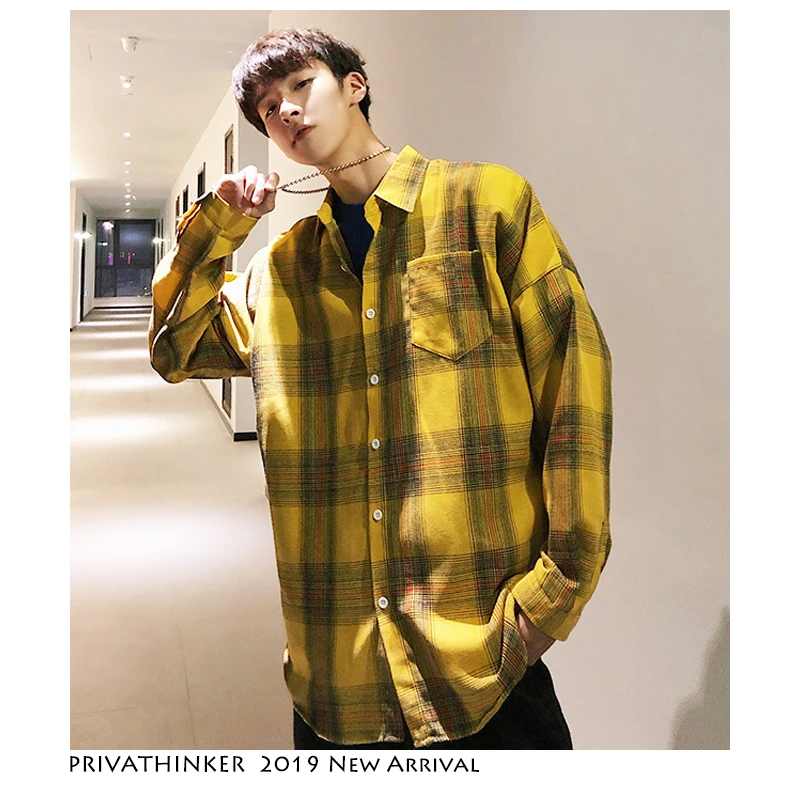 Privathinker Harajuku клетчатые рубашки мужские 2020 Мужская Повседневная белая рубашка с