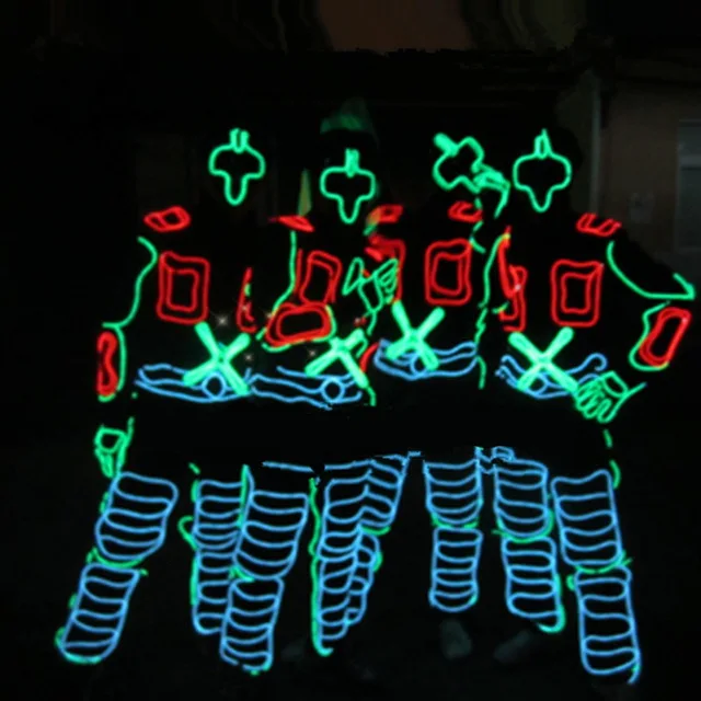 Бесплатная доставка DHL костюмы для сцены одежда костюм светящаяся Led EL Wire Одежда