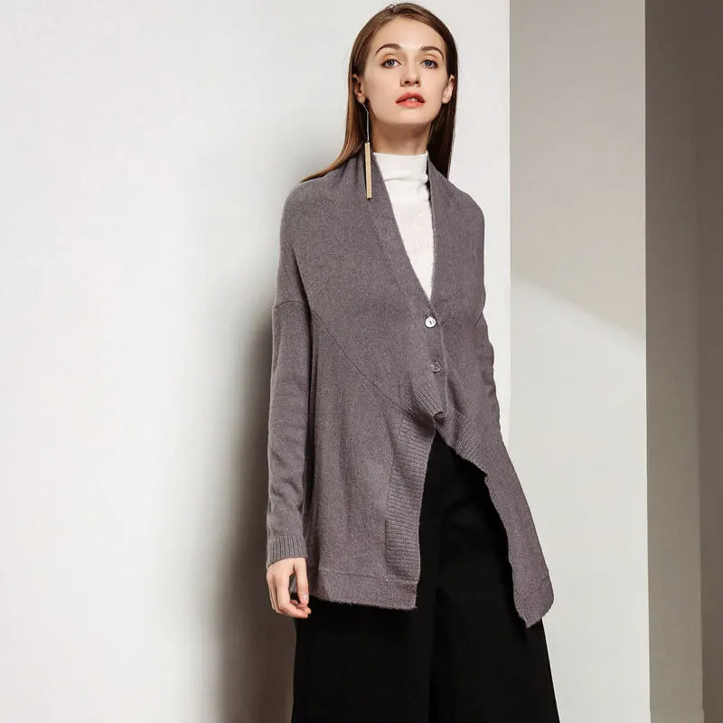 Asymmetrical Cardigan Sweater Women Elegant Shawl Collar Drapped Knitted Cardigans Fashion |