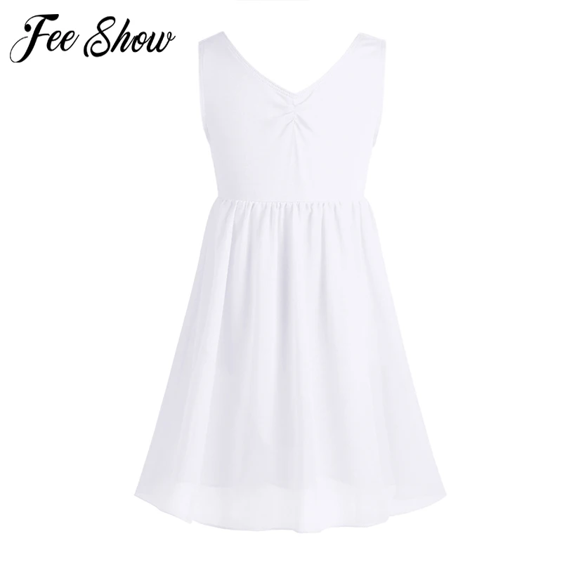 

Детское балетное платье для девочек шифоновый костюм без рукавов с вырезами на спине для девочек балетное танцевальное трико, платье-пачка танцевальная одежда для 3, 4, 5, 6, 8, 10 лет