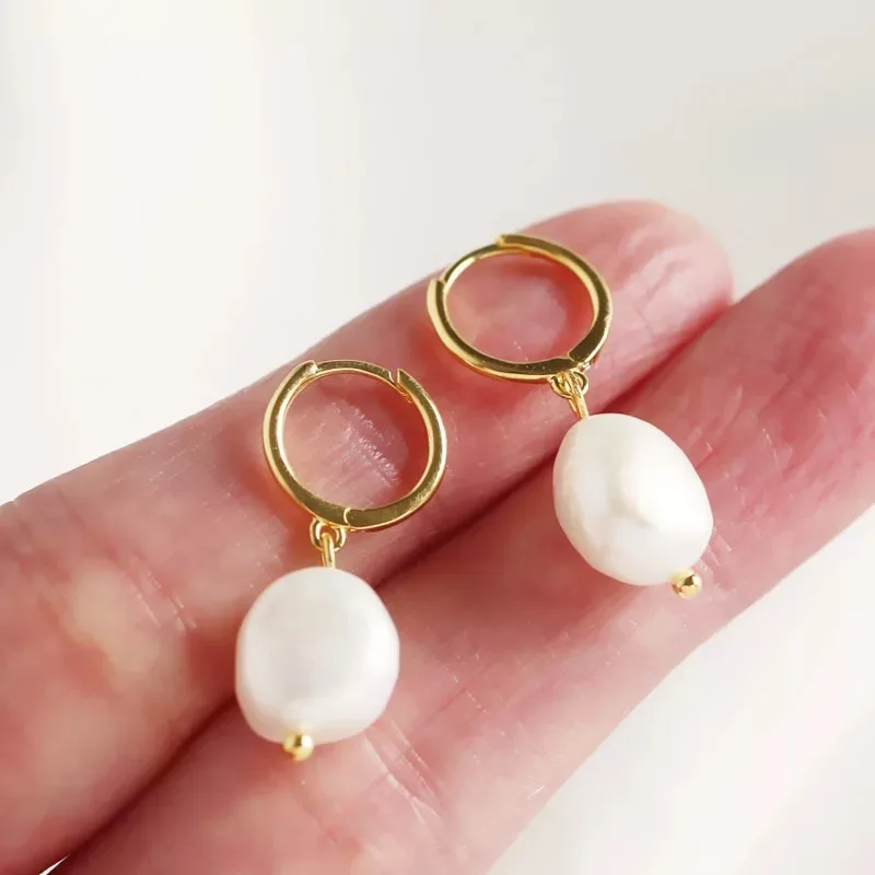 1 pair Серьги из стерлингового серебра S925, модные пресноводные жемчужины неправильной формы в стиле барокко, простые милые женские серебряные серьги - Окраска металла: 1 pair