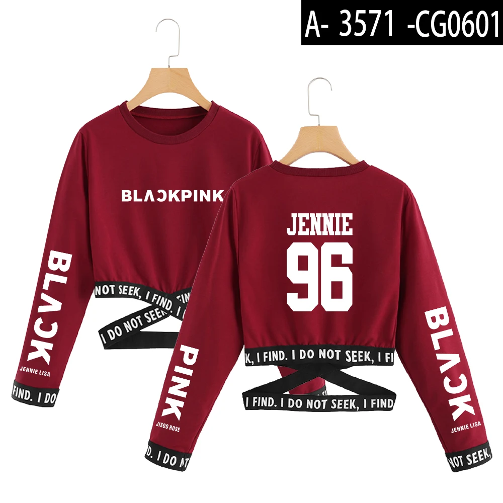 Red Черная розовая укороченная Женская толстовка с круглым вырезом Kpop, толстовка с длинным рукавом,, Повседневная Уличная одежда, размеры от S до 2XL - Цвет: Red