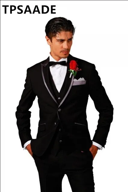 Приталенный смокинг жениха Черный Жених заостренный лацкан костюмы для