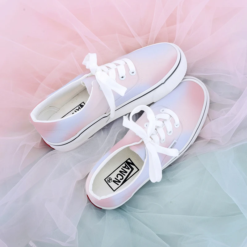 Новинка 2018 г. Парусиновая женская обувь с галстуком-краской Летняя Корейская