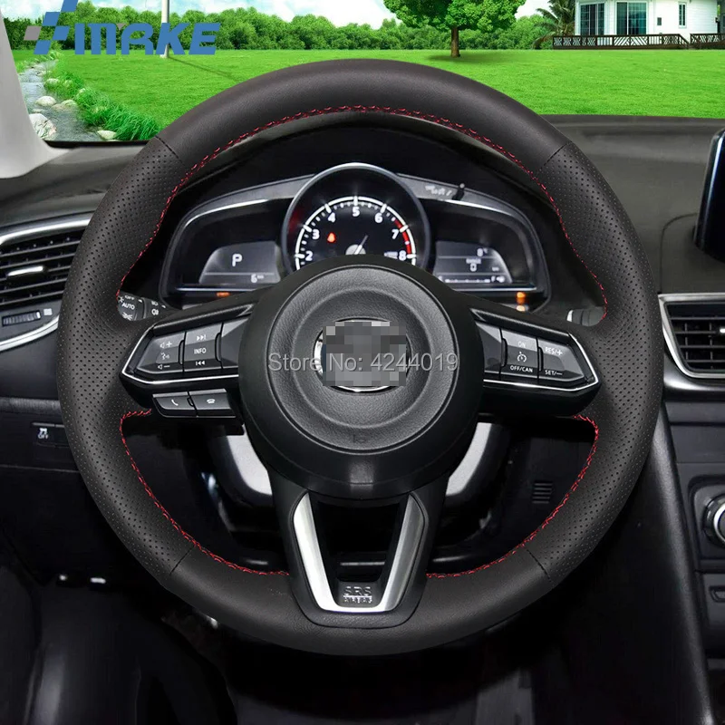 

Чехол для рулевого колеса Mazda Axela, аксессуары для автомобиля, черная кожа, Ручное шитье, модель 2017 Φ 2017, 2018