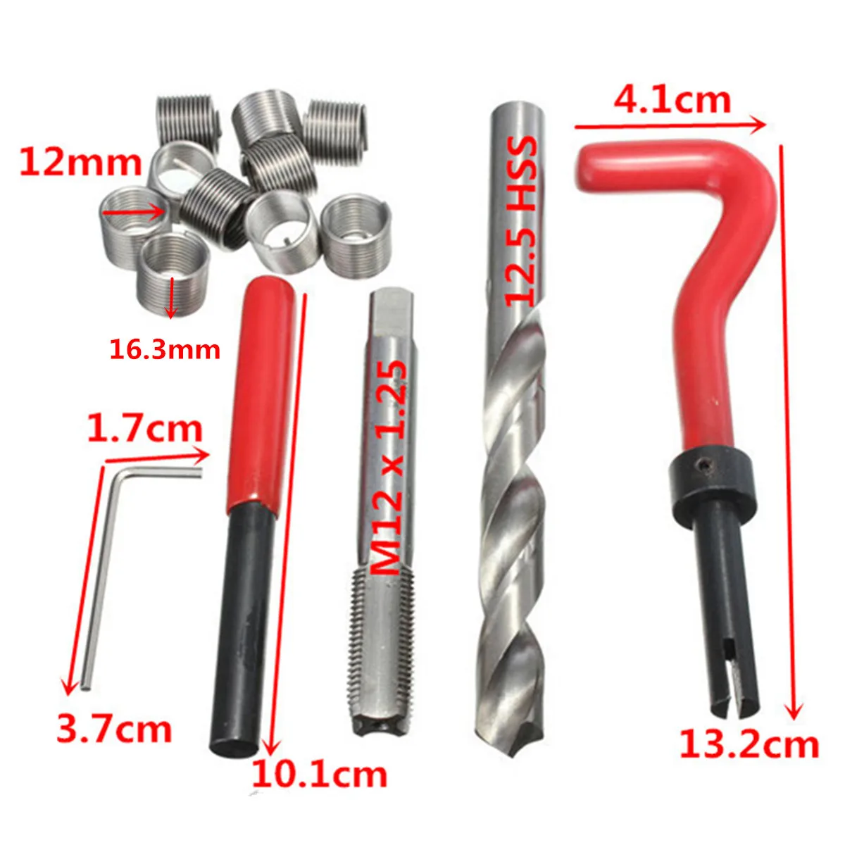 15pcs M12x1.25x16.3 15 шт./25 шт. M8 M10 M12 M14 спиральные-восстановление нитки руководство по ремонту проволочная Вставка комплект с Жесткий Чехол для двигателя ремонтировать поврежденные нити - Цвет: 15pcs M12x1.25x16.3