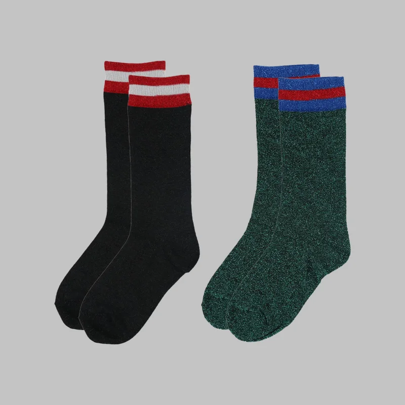 Женские Длинные блестящие носки DONG AI черные хлопковые удобные с люрексом