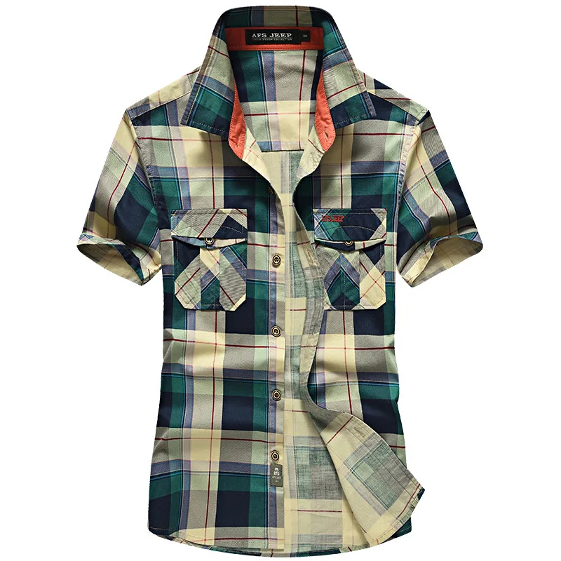 

Summer Plaid Shirt Men Military Casual Loose Mens Shirts Camisa Masculina Short Sleeve Tops Camisas Para Hombre Big Size