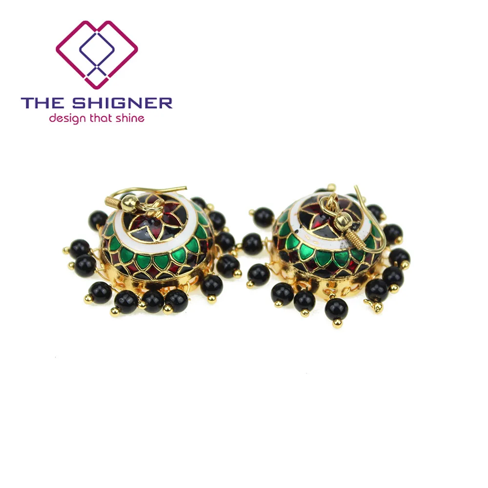 Классические индийские эмалированные сережки Meenakari золотого оттенка Jhumka Jhumki
