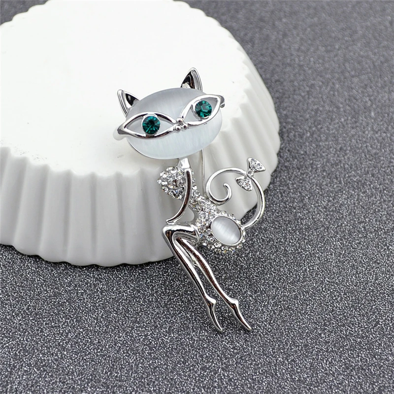 Elegant Noble Lady Cat Opal Crystal Brooch Korea High Quality Collar Pin Personality Clothing Accessories | Украшения и
