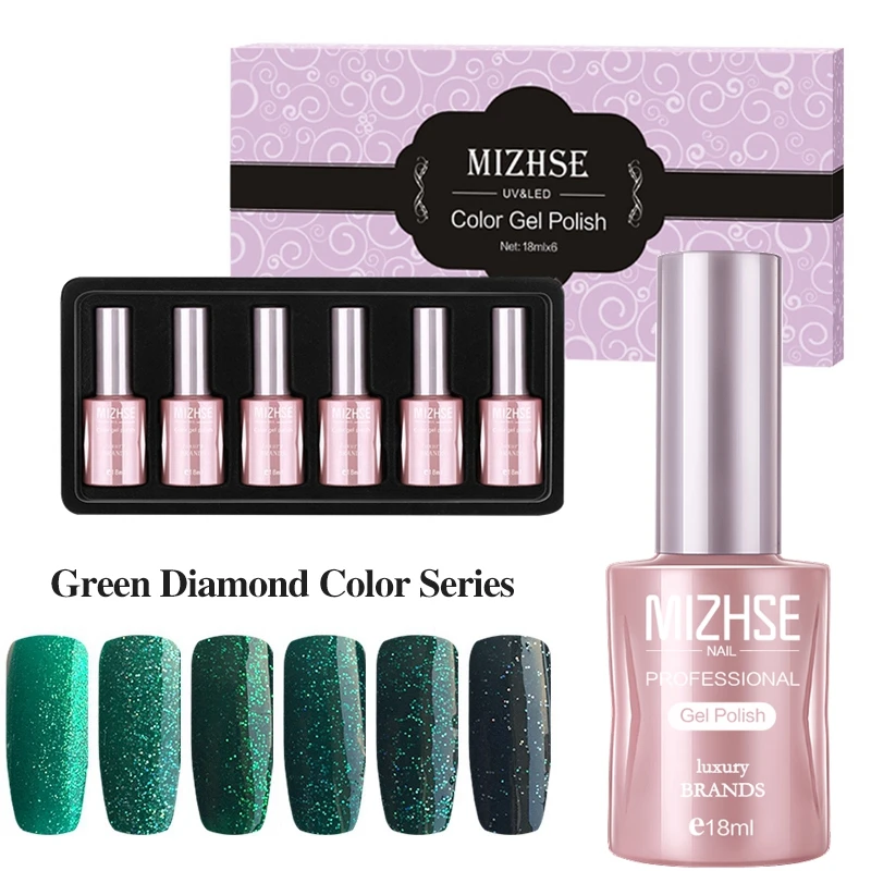 SetD10 GreenZ MIZHSE 18 мл яркий блестящий Гель-лак для Ногтей Сияющий Блеск гелевое покрытие для ногтей лак лампа УФ Лаки гель лак DIY Набор для ногтей - Цвет: SetD10 GreenZ