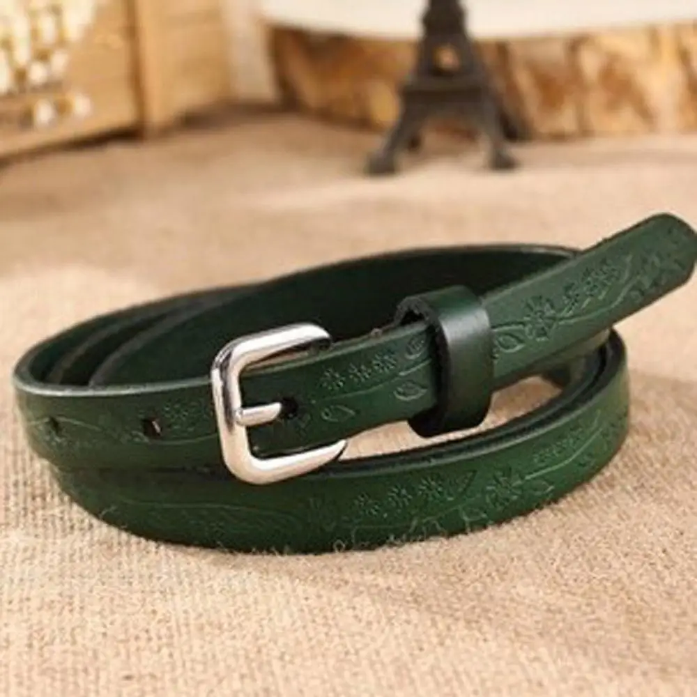 green Женские кожаные ремни с цветочным принтом, ремень из натуральной кожи, пряжка с пряжкой, Женский винтажный пояс, джинсы, пояс, ремень, подарок - Цвет: green