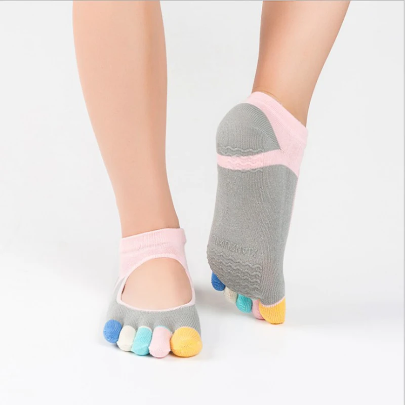 Colorful Calze Yoga Socks Women Athletic Wear Cotton Five Toe Non slip Fitness Pilates Rubber Dance Sox 3 pairs/lot | Спорт и