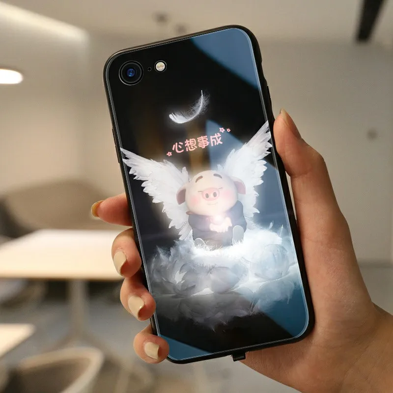 White Mofi умный светодиодный светящийся чехол для телефона для Apple iPhone 7 8 Plus чехол s задняя крышка чехол с животными роскошный Силиконовый Модный мультяшный поросенок - Цвет: White