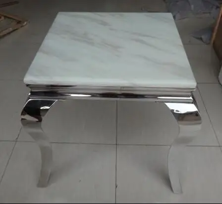 Модный столик из нержавеющей стали маленький кофейный с мраморным стеклом