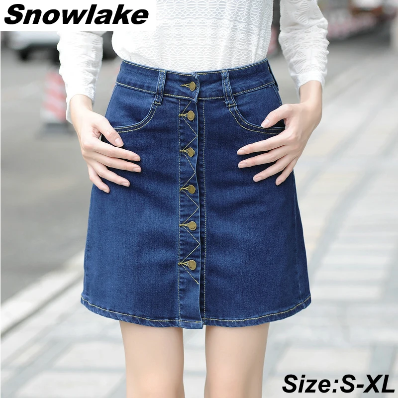 Snowlake 2017 New Fashion Denim Skirt Korean Style Slim Slits Mini Short | Женская одежда