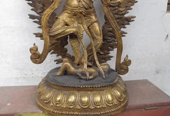 S0050 коллекционная бронзовый лев статуя Тибет Буддизм Старый Бронза Медь Gild