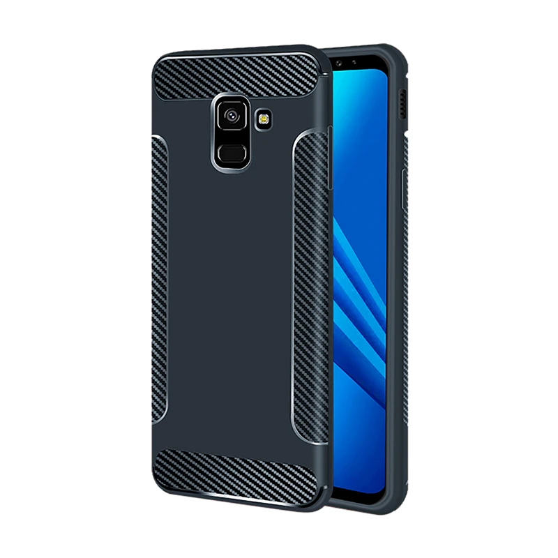Чехол для samsung Galaxy A8 чехол 2018 противоударный матовый мягкий углеродное волокно