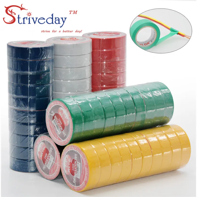 Cinta eléctrica aislante de alta temperatura, cintas de PVC impermeables, bricolaje, 6 colores disponibles, 10 unids/lote