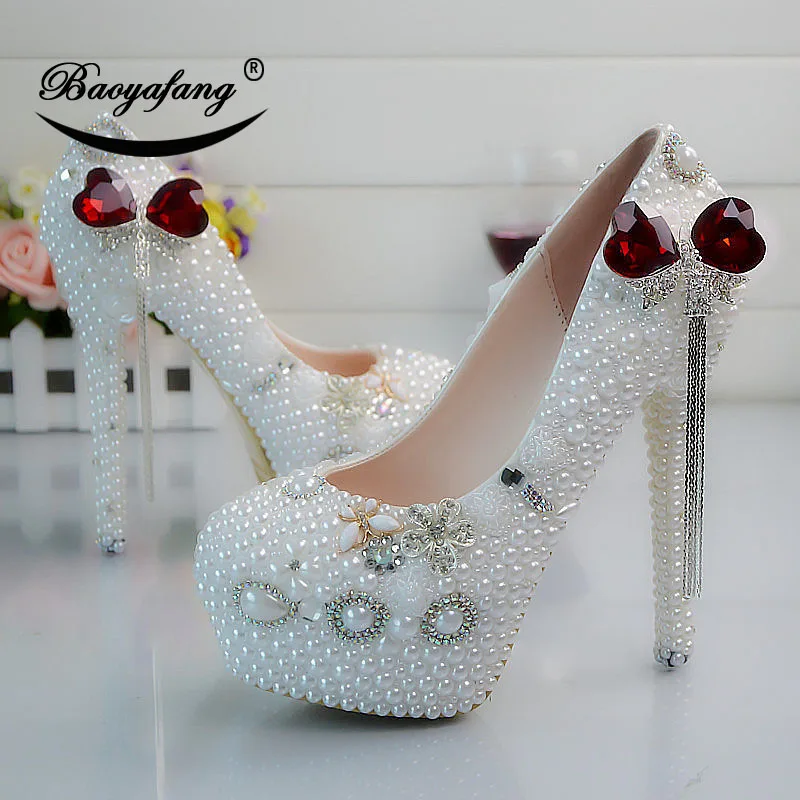 Новое поступление 2019 женские свадебные туфли с белым жемчугом вечерние на