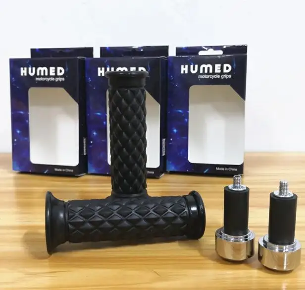 black and silver HUMED Винтаж Кафе Racer мотоциклетные ручки резиновая ручка бар 7/" 22 мм для GS GN GS QS125/250 мотоциклетные ручки - Цвет: black and silver