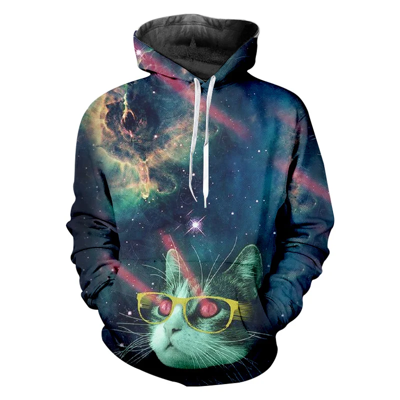 OGKB Мужская толстовка со вспышкой и изображением кота забавная галактика космос 3D