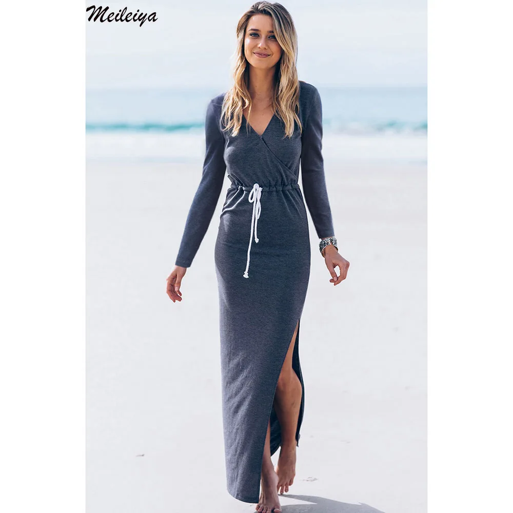 2018 лето-осень тонкий открыть разрез с длинным рукавом v-образным вырезом Пояса