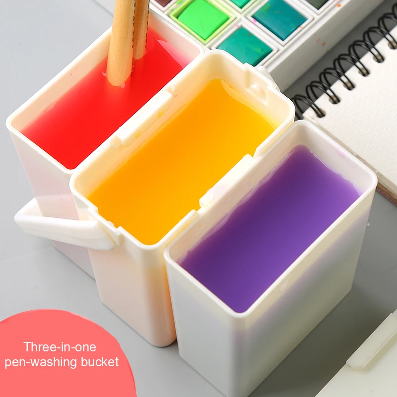 

Three-in-one bucket wash pen holder Sink one-piece splicing combination portable wash pen bucket Art supplies