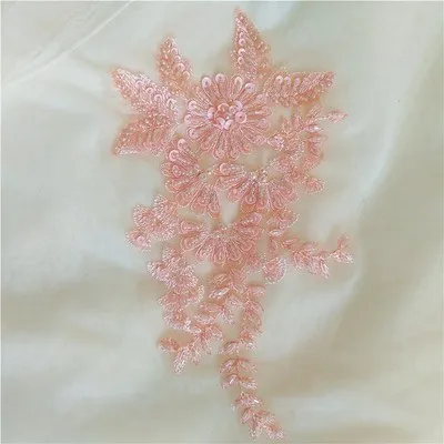 Light pink 12 цветов 3D вышитое блестящим бисером кружева аппликация ручной DIY патч кружева цветочные аксессуары для одежды золото вино красный серый черный темно-синий 1 шт - Цвет: Light pink