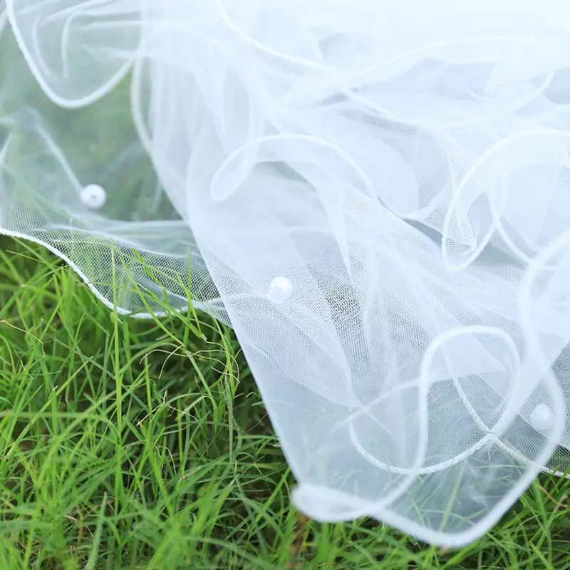 

4 Tier Layered Womens Wedding Veil Imitation Pearl Handmade Beaded Ribbon Bowknot Decor Agaric Wavy Trim Bridal Veil With Comb
